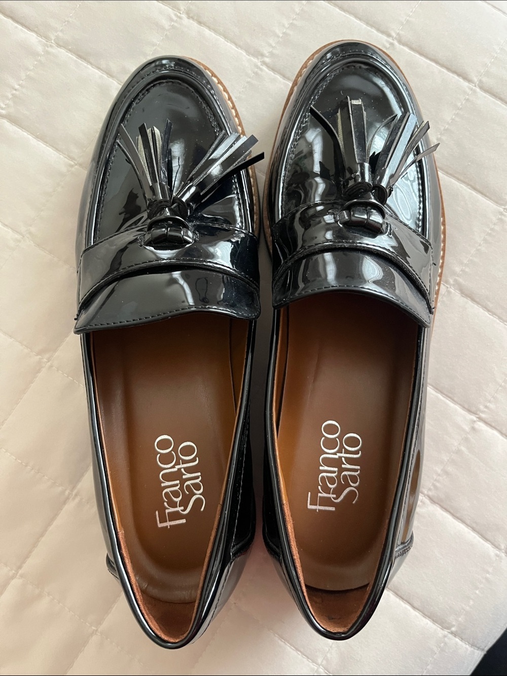 Franco Sarto Black Patent Tassel Loafers - Women's